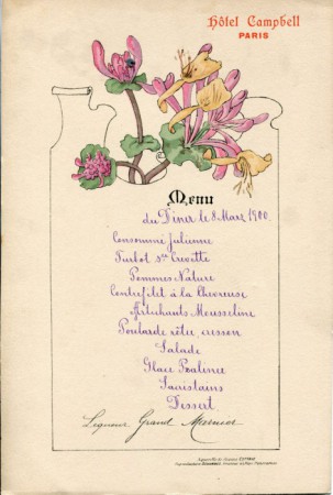 Speisekarte Hotel Campbell Paris 1900 Grafik von Joanne Cottave